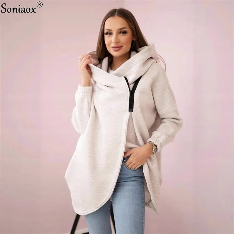 

2025 Fashion Solid Color Hooded Sports Fleece Warm Sweatshirt Winter Casual Long Sleeved Zipper Jacket Women's Plus Size Jacket