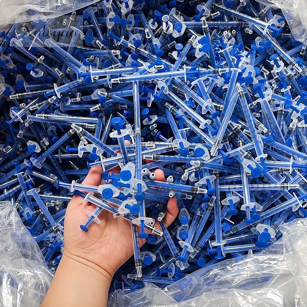 50PCS 1ml 1cc Plastic Syringe Blue Bar No Needle for Pet Oral Supplement Oil Glue Applicator