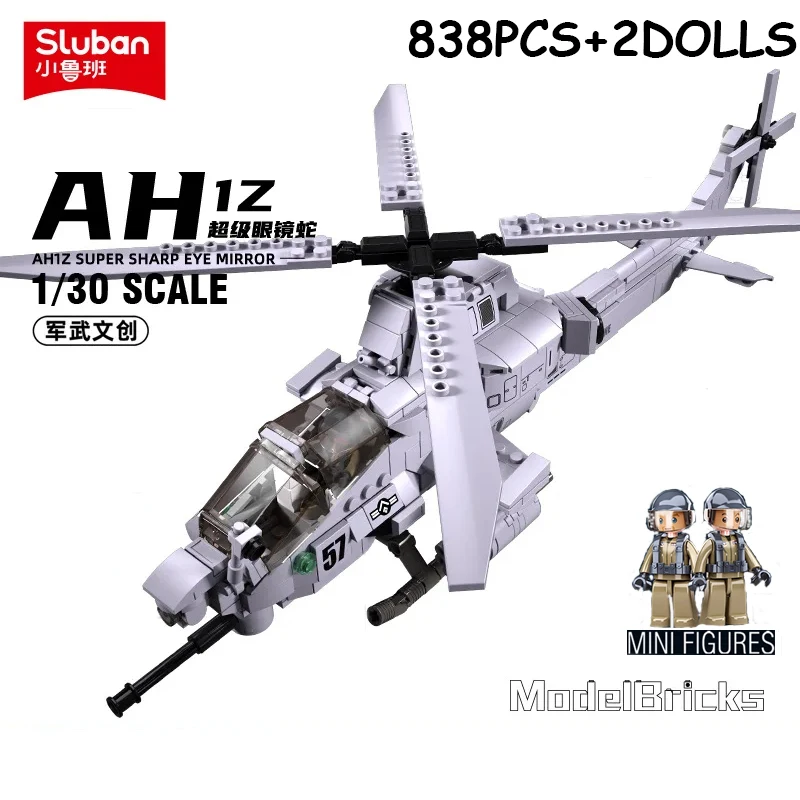 

Sluban 482PCS Air Force AH1Z Aircraft Plane Helicopter Building Blocks Military War Model Bricks With Figures DIY Toy Kids Gift