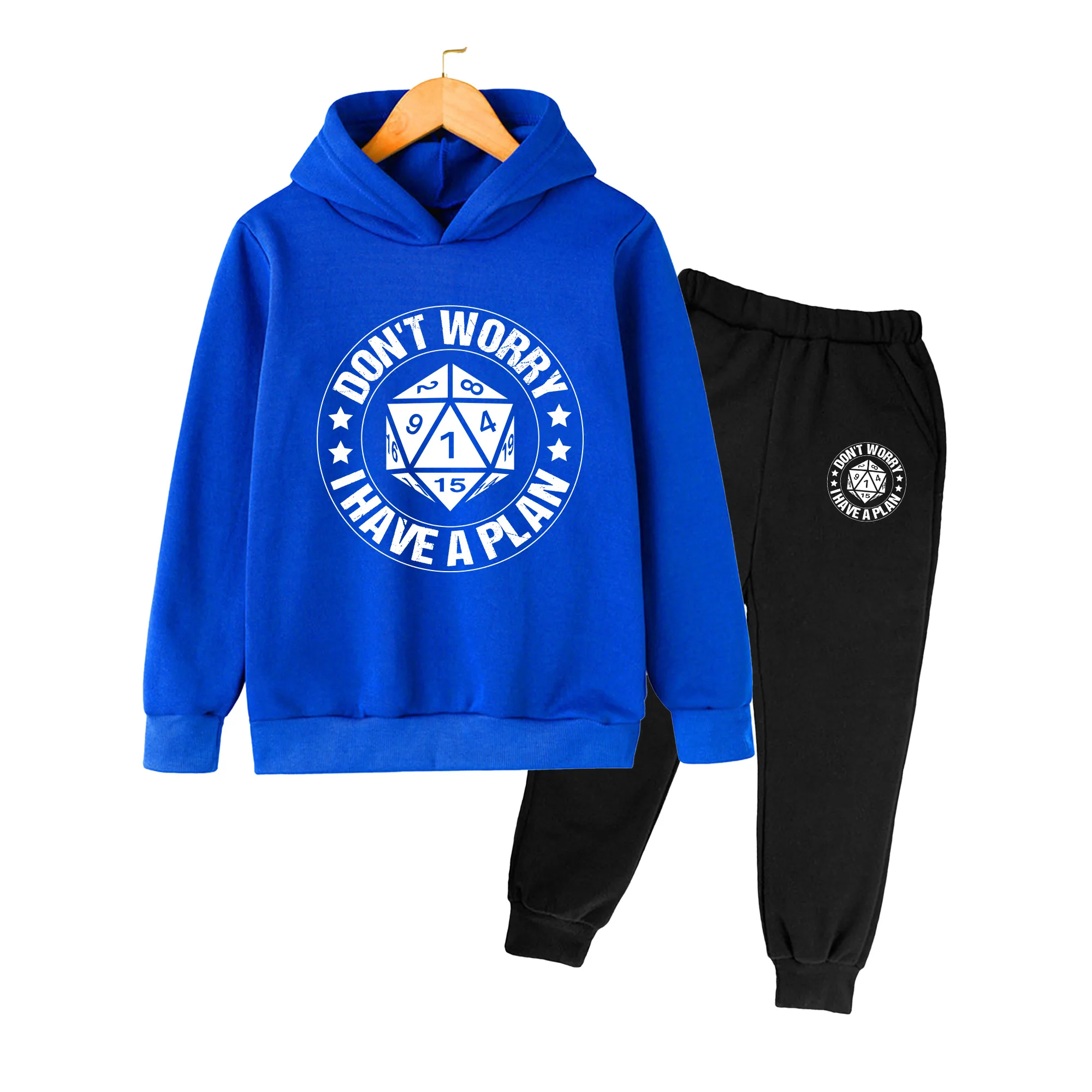 Kids Hoodie and Sweatpants Set, Cartoon Print Long Sleeve Outfit for Boys Girls, Casual Daily Wear