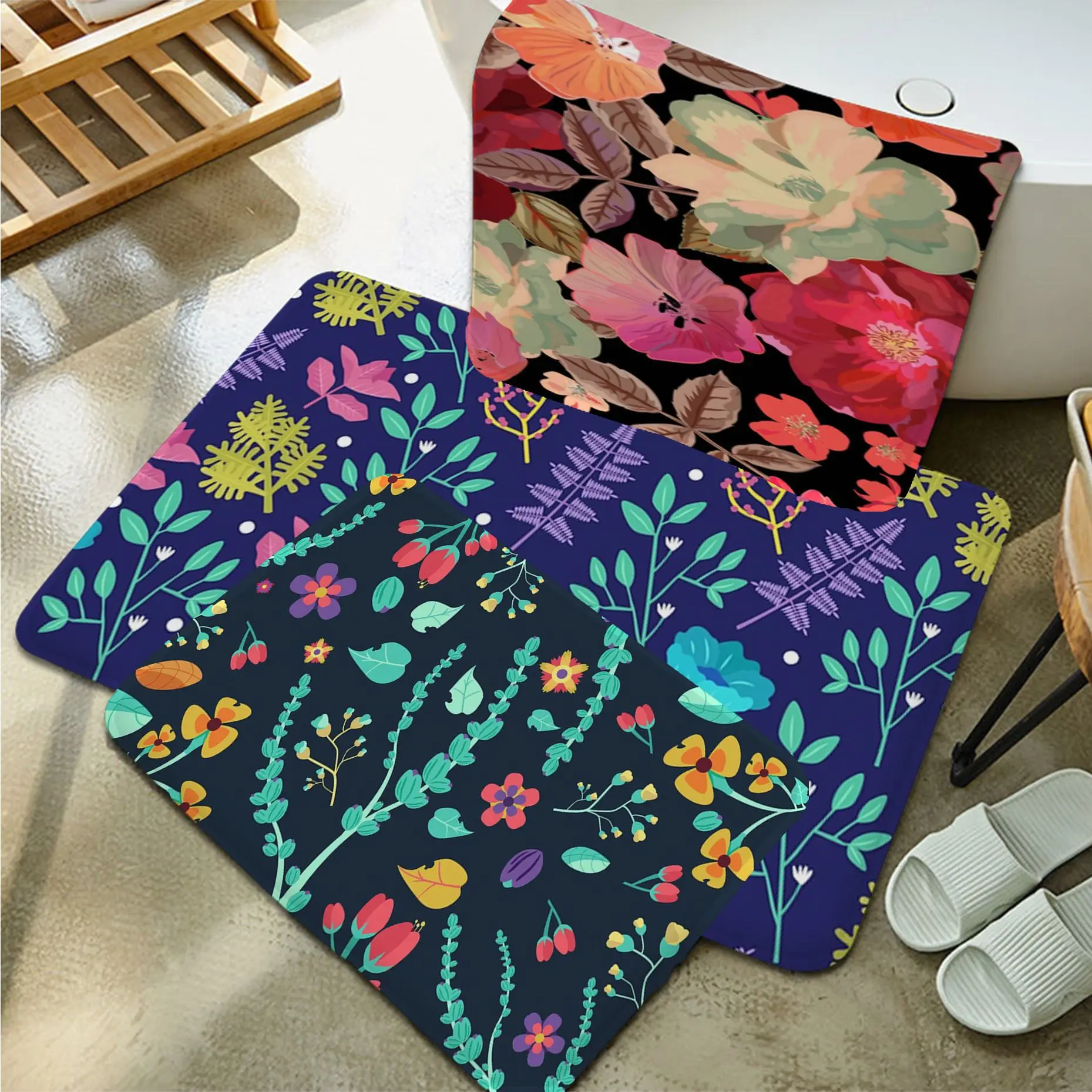 

Beautiful Flowers Hallway Carpet Washable Non-Slip Living Room Sofa Chairs Area Mat Kitchen Welcome Doormat