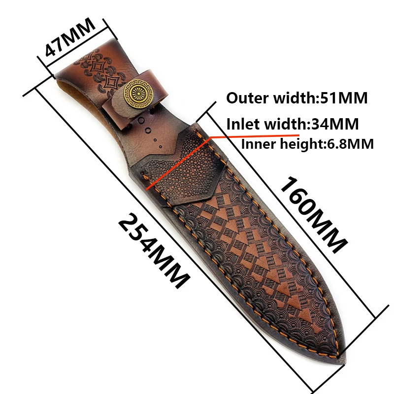 Top Layer Cowhide Real Cow Leather Made Outdoor Straight Knife Sheath Cover Fixed Blade Scabbard Holders Pants Full Length 254MM