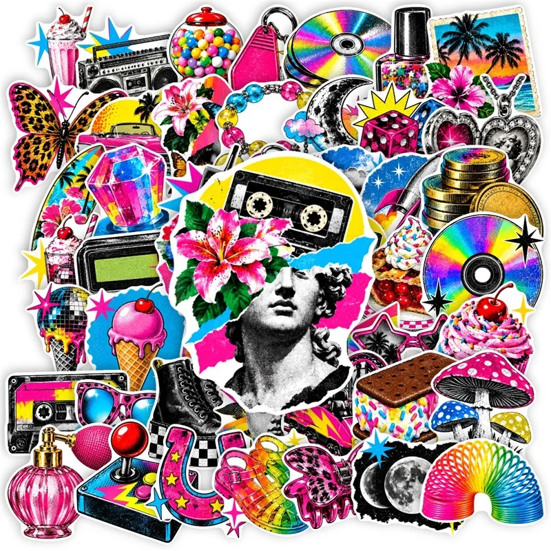 10/30/50PCS Retro Y2K Neon Sticky Sticker Aesthetic DIY Hand Accounting Phone Decoration Scrapbooking Stationery Supplies