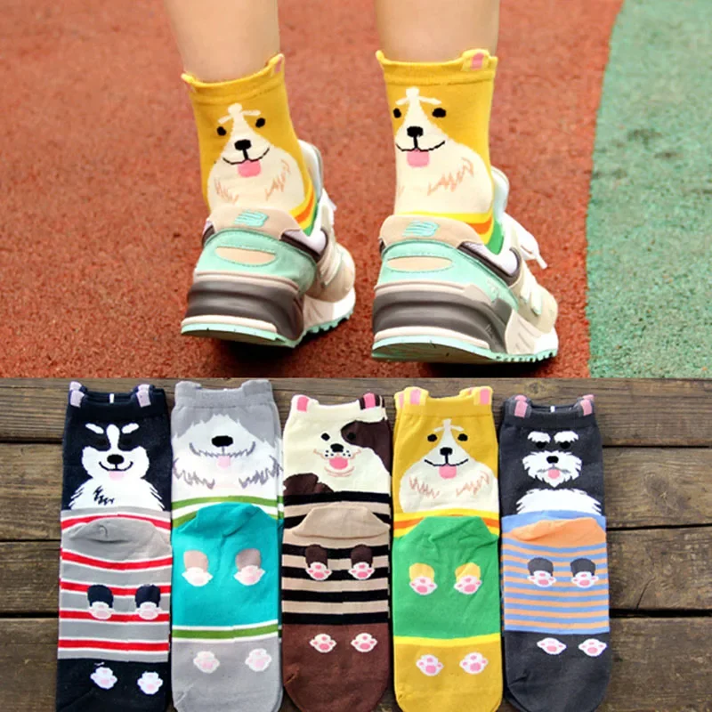 1 Pair Fashion Cartoon Couple Socks Puppy Dog Pet Style Socks Harajuku Men Women Schnauzer Collie Novelty Cotton Printed Sock