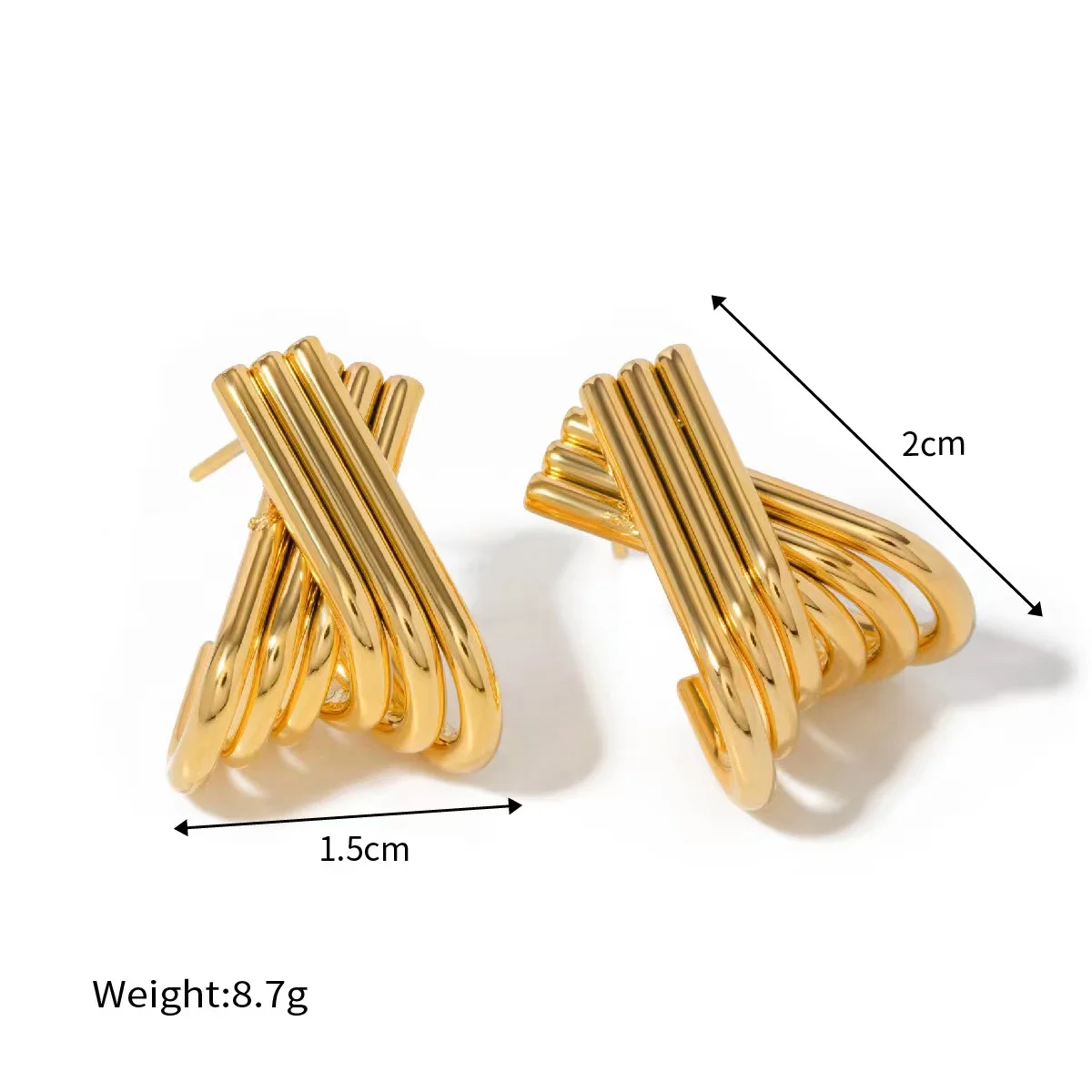 بريسكا | أقراط على شكل X للنساء من الفولاذ المقاوم للصدأ بخط بسيط مجوهرات بسيطة مطلية بالذهب عيار 18 قيراط جديدة #6