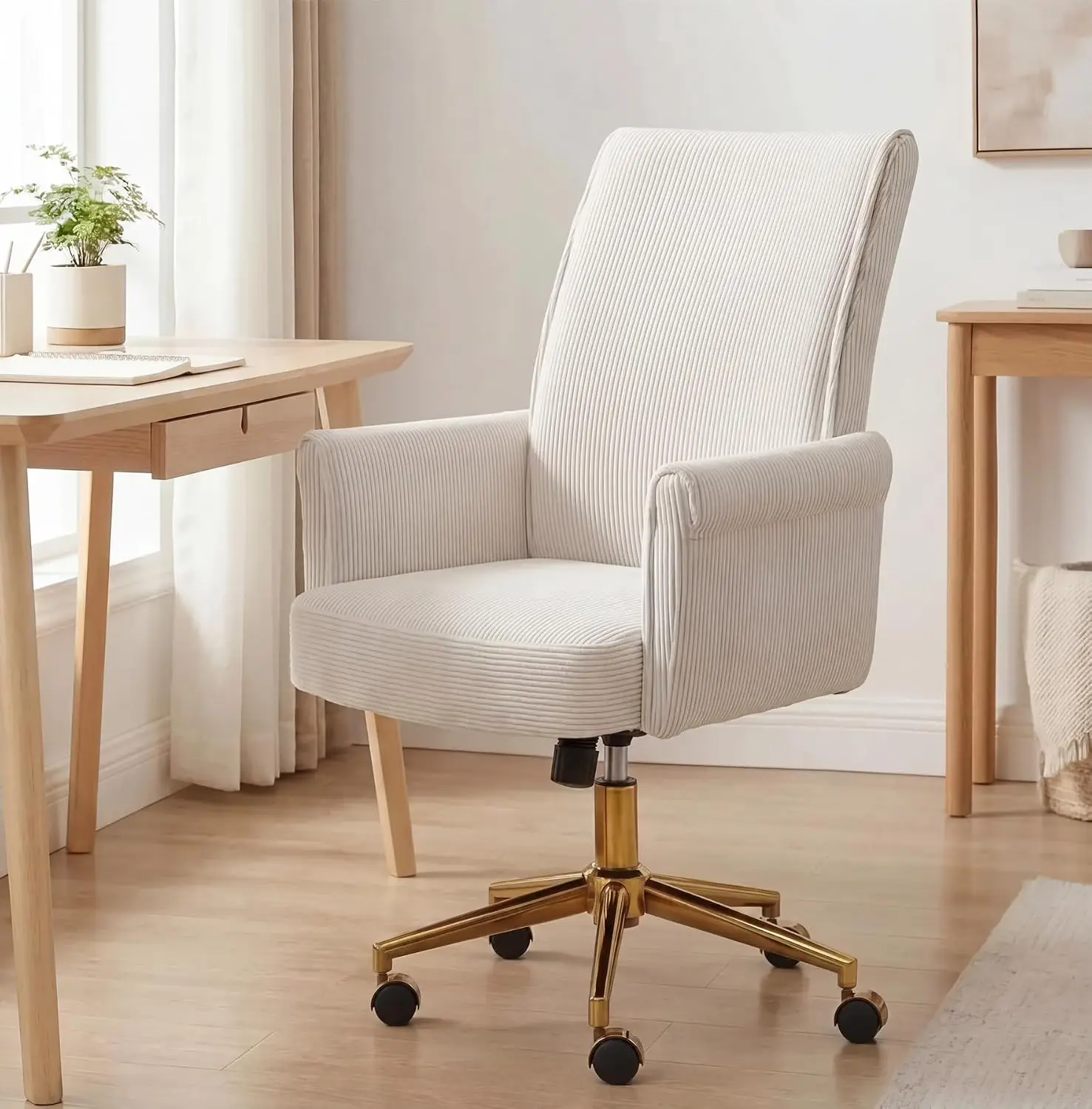 Stripes Velvet Home Office Desk Chair, Accent Upholstered Modern Height Adjustable Swivel Chair, Customized