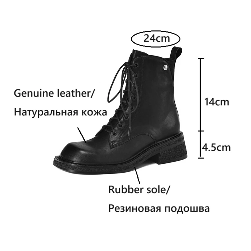 Bottes en cuir véritable pour femmes, chaussures à talons épais, bottes courtes à lacets, chaussures noires à fermeture éclair, Parker rond, automne et hiver, nouveau