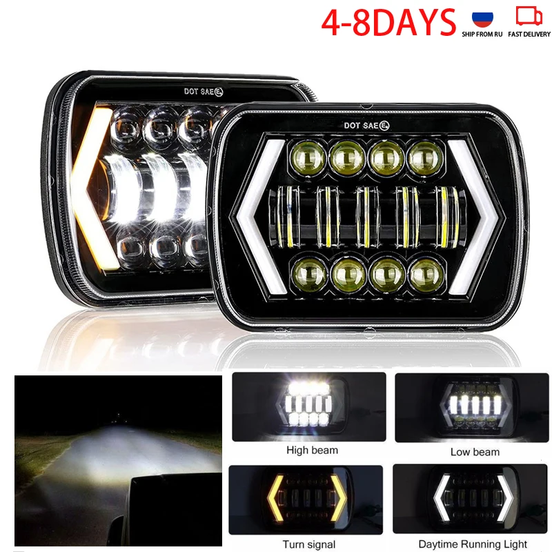 7Inch LED Headlight 5x7 4x6 Square 55W Led Headlamp Hi/Low Turn Signal for 4x4 Suzuki Samurai Jeep Wrangler Off Road