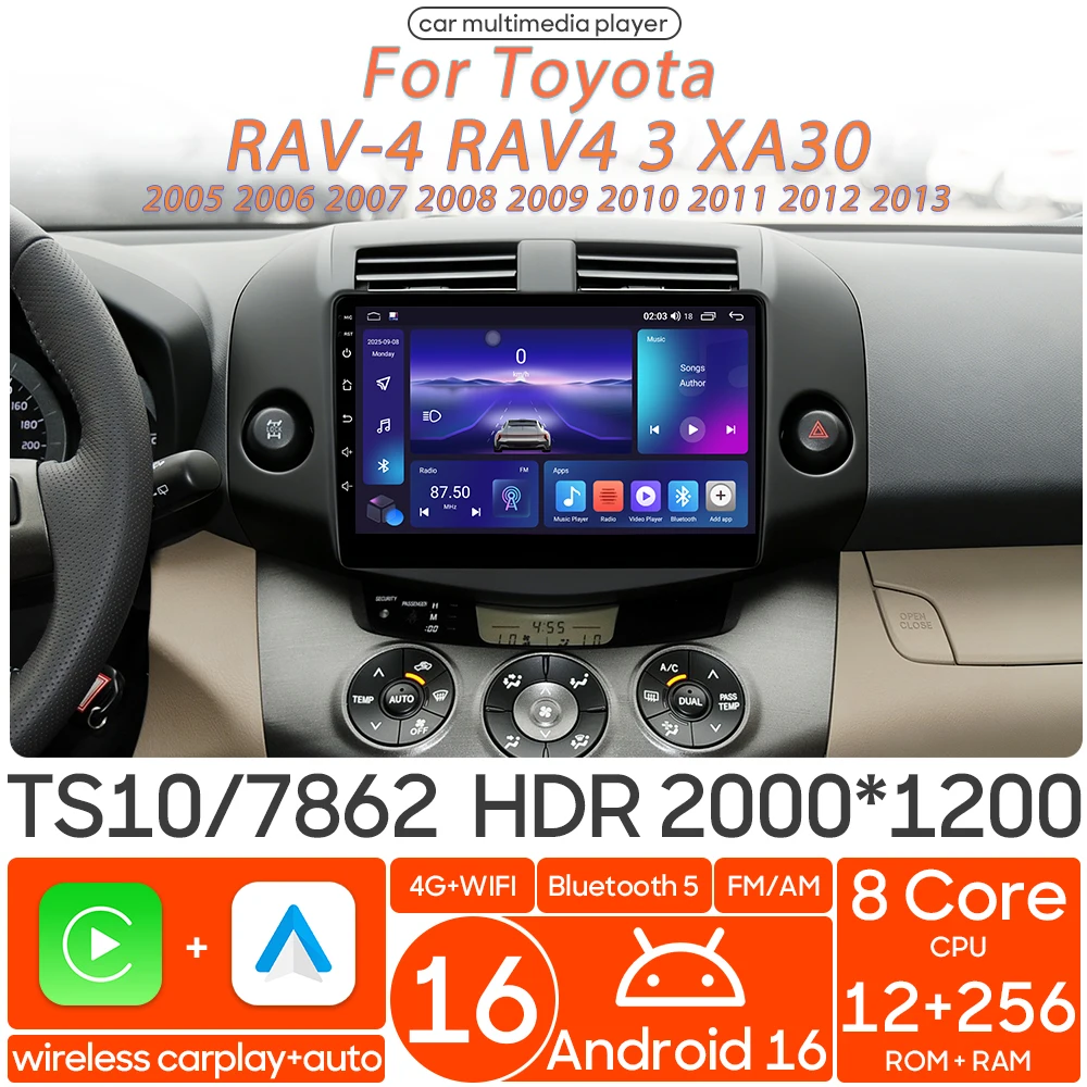 

Автомагнитола Android для Toyota RAV 4 RAV4 3 XA30 2005-2013, мультимедийный плеер с Carplay, Auto, 4G, Wi-Fi, навигацией GPS, 2din DVD