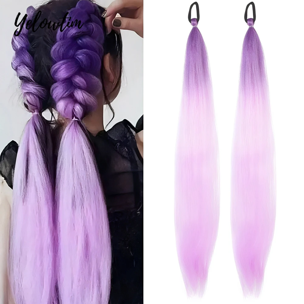

Yelowtim Ponytail Extensions Synthetic Boxing Braids Brown Wrap Around Chignon Tail With Rubber Band Hair Ring Ombre Braid