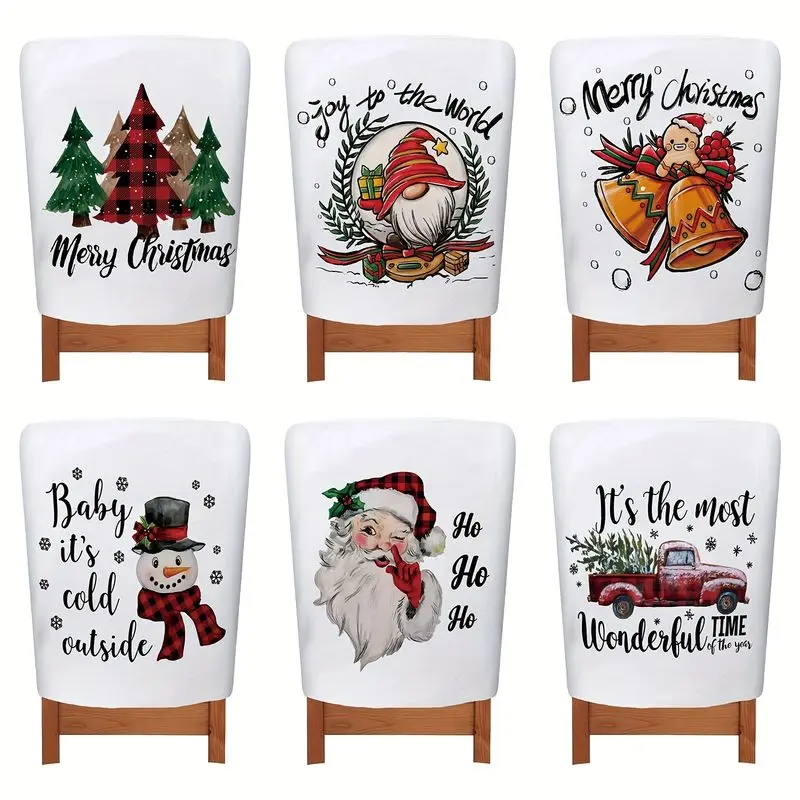 VIKAMA Christmas Chair Back Cover Buffalo Plaid Tree Gnome Print Washable For Dining Room Kitchen Christmas Party Decor