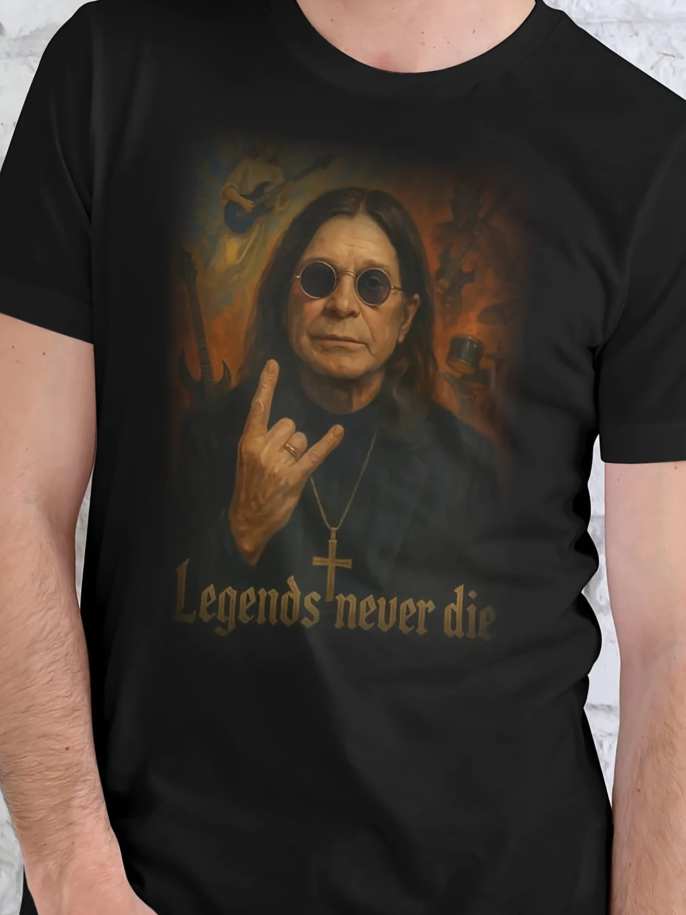 

Men's Legends Never Die Graphic T-Shirt Heavy Metal Rock Tee with Bold "Legends Never Die" Print Black Band Shirt for Concerts