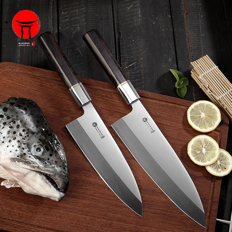 7/8.5 Inch Deba Knife Single-edged 9Cr18MoV Steel Blade Chefs Cleaver Slicing Sashimi Kitchen Knife Cooking Tools Ebony Handle