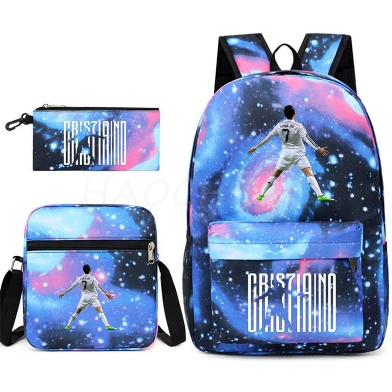 Fashion CR7 Backpack Trend 3Pcs Backpack Women And Men Backpack Waterproof Large School Bag Teenage Student Shoulder Bags