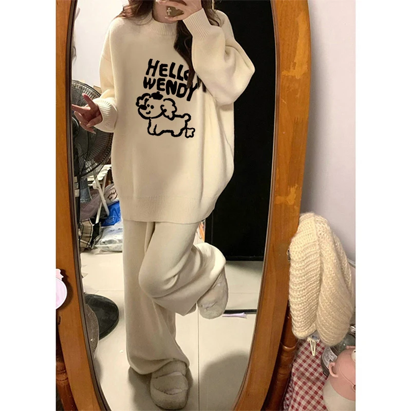 Retro Japanische Sle Weiche Faul runde Ne Pullover frauen Lose Herbst Winter Cartoon INS Trendy Marke Milch Aprikose Farbe top