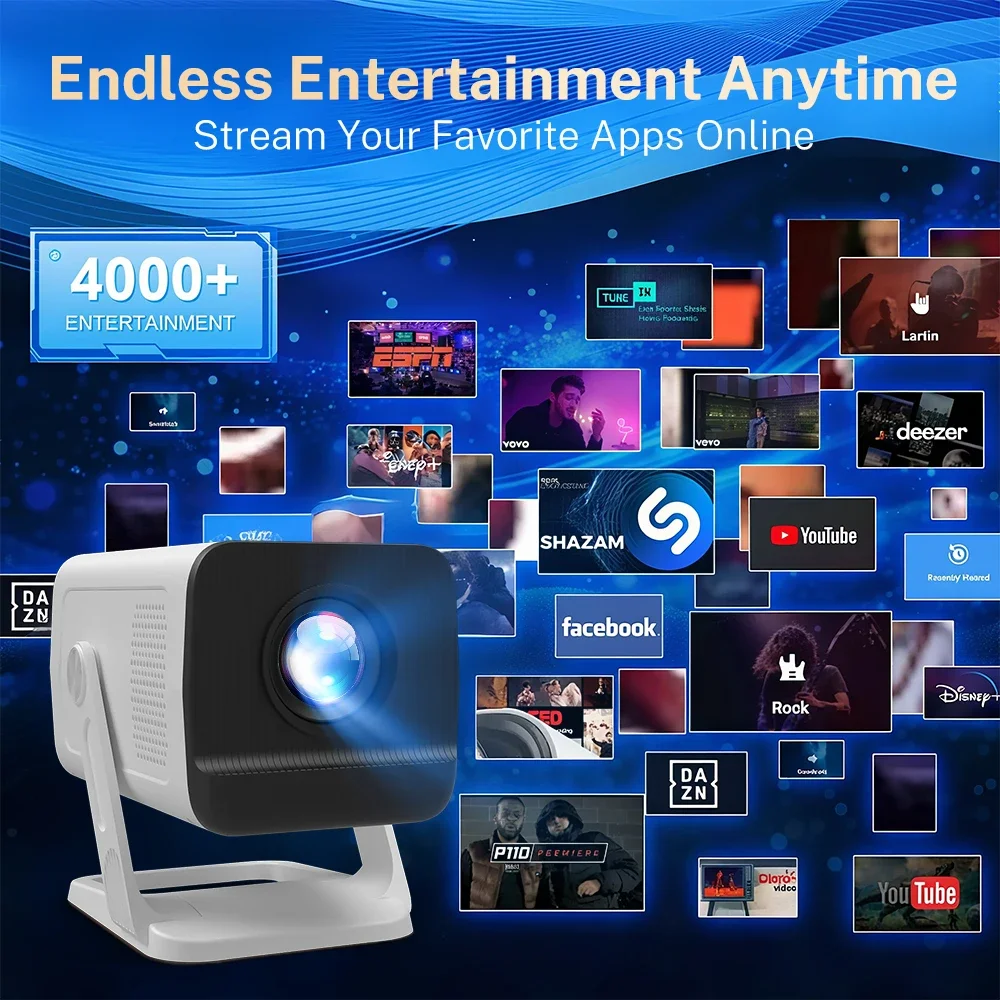 جهاز عرض LynCast صغير محمول 400ANSI WiFi6 BT5.4 بتركيز تلقائي أندرويد 11 جهاز عرض يدعم Full HD 4K سينما منزلية خارجية X1AQ