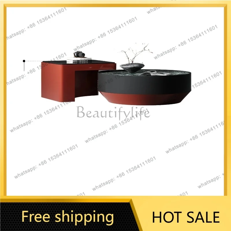 YJ Italian minimalist natural marble round coffee table combination living room home design bright paint art high-end sense