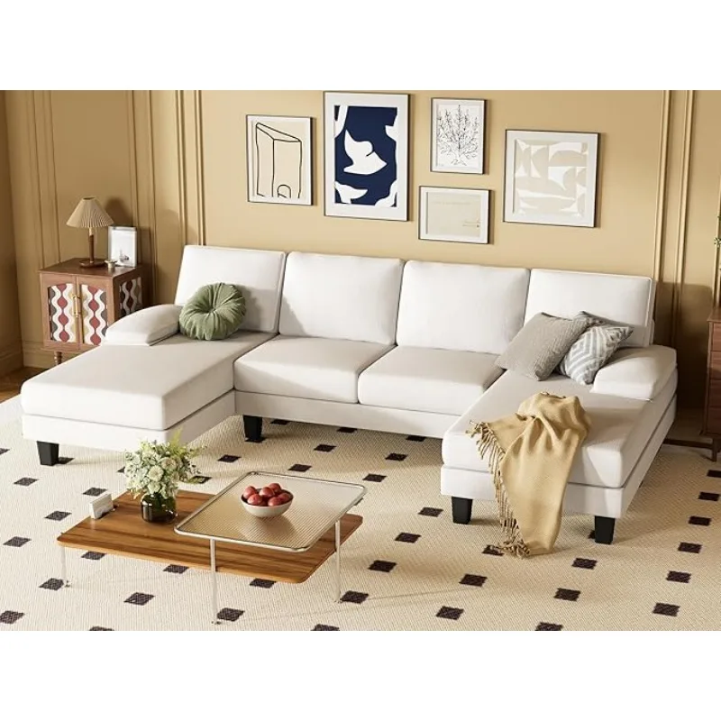 Convertible Sectional Sofa U-Shaped Couch with Soft Modern Cotton Chenille Fabric for Living Room, Oversized Seats