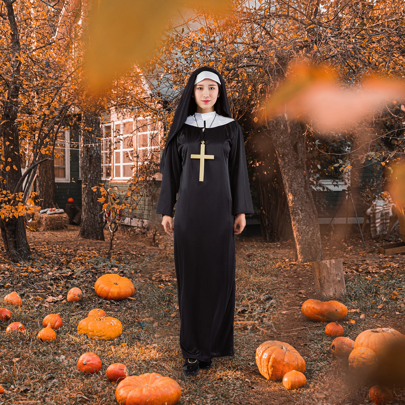 

1Set Halloween Nun Clothes Durable Premium Material Creative Cosplay Adult Halloween Party Clothes Props Nun Costume