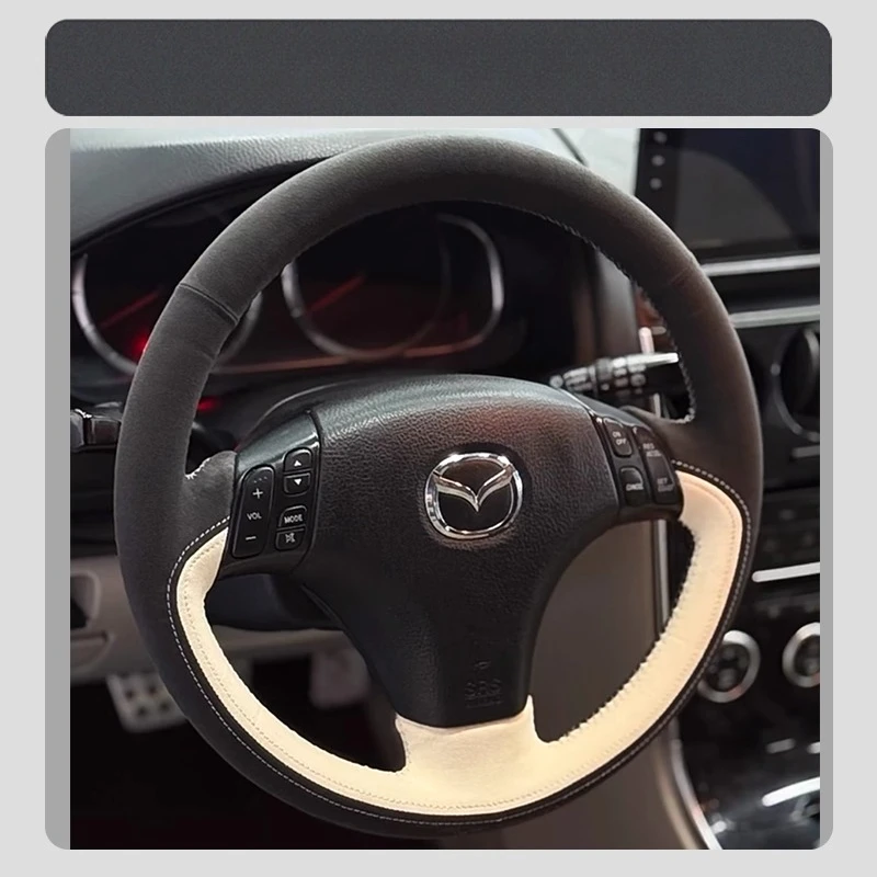 

Fo Mazda 3 2003-2009 Mazda 5 6 2002-2006 Hand-Stitched Non-slip genuine Leather suede Car Steering Wheel Cover
