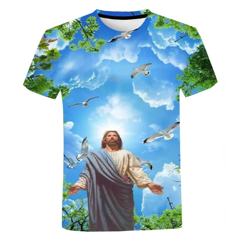 Men's Jesus Christ 3D Printed T-Shirts Harajuku Vintage Men O Neck Oversized Clothes T Shirt Male Short Sleeve Tops