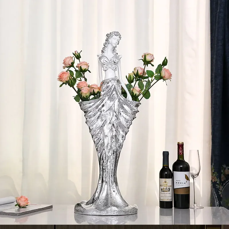 Creative Character Statue,Girl Sculpture Vase Ornaments,TV Cabinet Artwork Desktop Decoration,Nordic Gift,Home Decor,Flower Rack