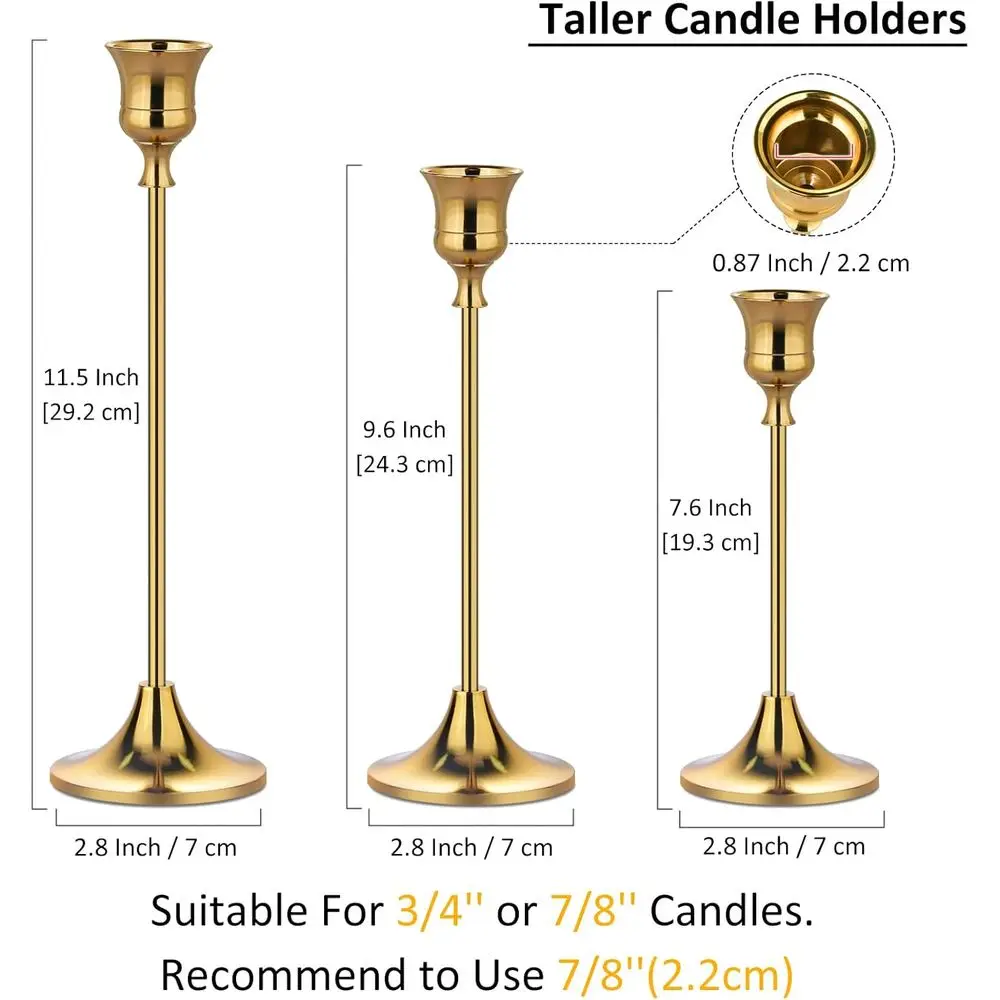 Vintage Gold Taper Candlestick Holders Set, 2 Packs (6 Pieces) for Elegant Centerpieces