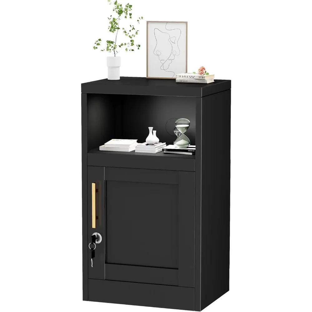 

Locker Nightstand Metal Cabinet Single Door Lockable Coffee Table Storage with Adjustable Shelf, Suitable for Bedside Table, Bed