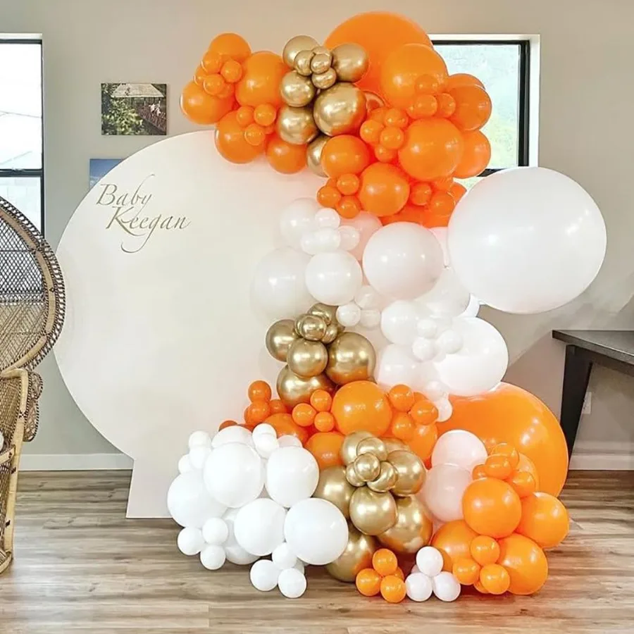 Комплект арки оранжевых и белых воздушных шаров 162 шт. Оранжево-белые металлические золотые и воздушные шары с конфетти на осень, День Благодарения, детский душ Ха