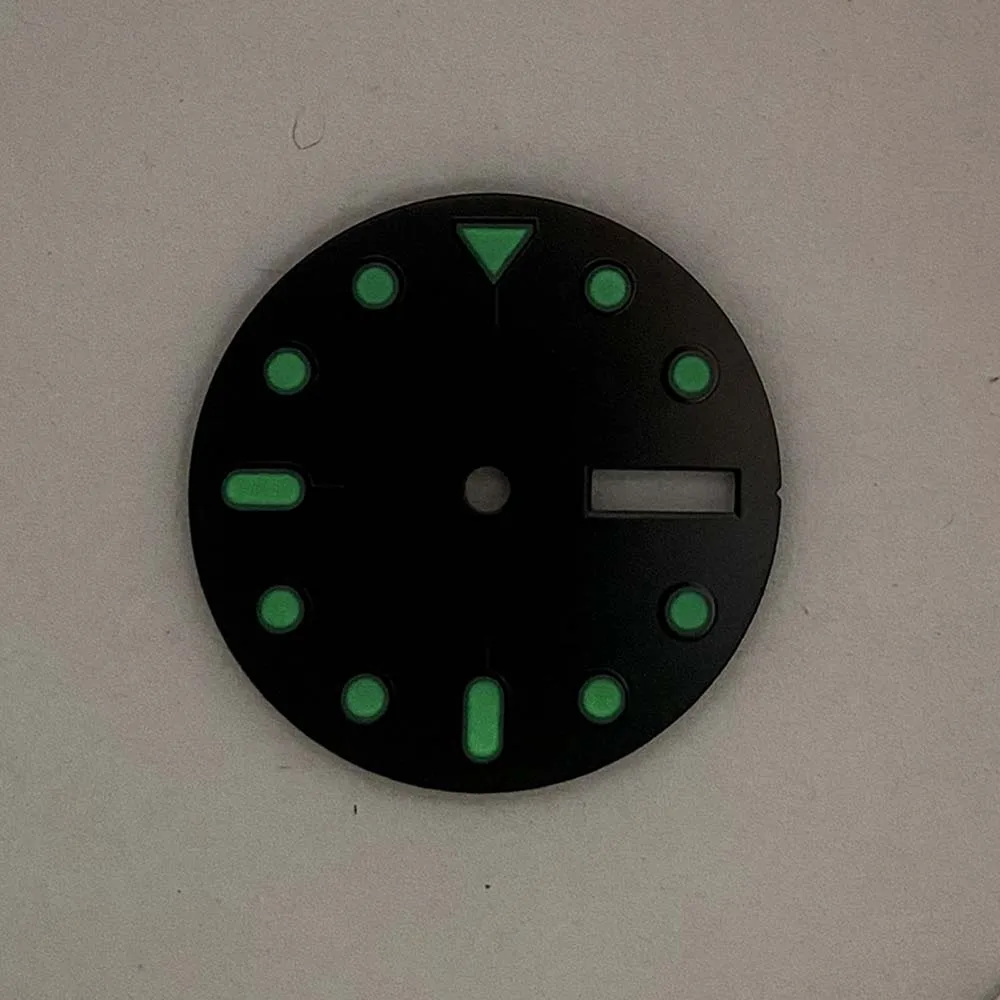 28.5mm Black Watch Dial for NH35 NH36 Movement Watch Face PU Index Dual Calendar Green Luminous Dial Accessories