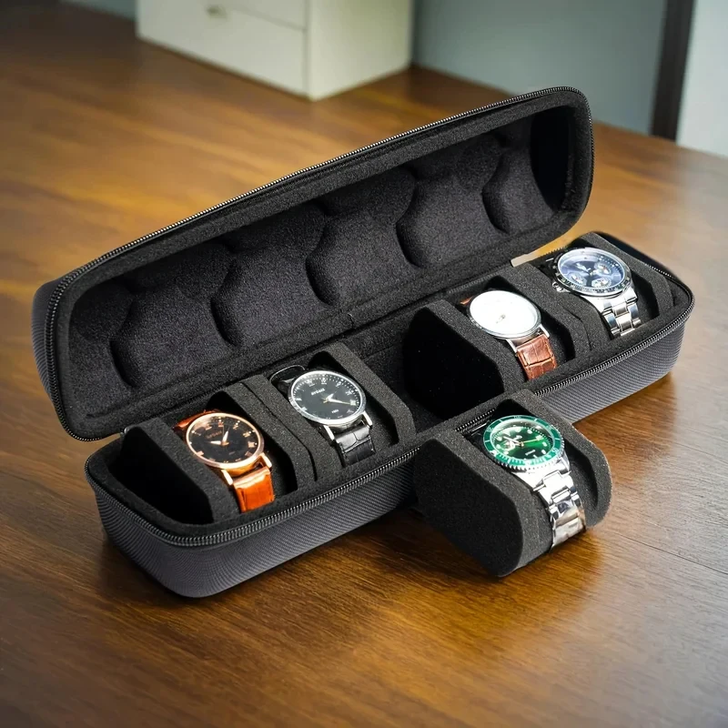 3/ 5-Slot Watch Case Hard Shell Travel Organizer With Pillow Insert Gift Ready (Black),Suitable For Smart Watch Storage Bag