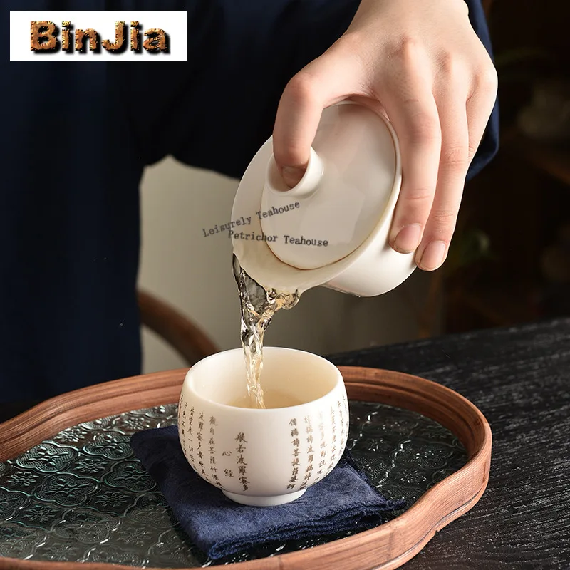 150ml Mutton Fat Jade Porcelain Thangka Gaiwan Japanese Tea Tureen Tea Bowl With Lid Kit Tea Making Cover Bowl Kung Fu Tea Set