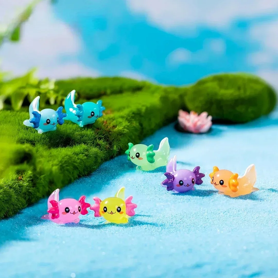 10Pcs Solid Color 3D Cartoon Axolotl Fish Resin Charms, Kawaii Simulation Figurines for Fairy Garden Ornament
