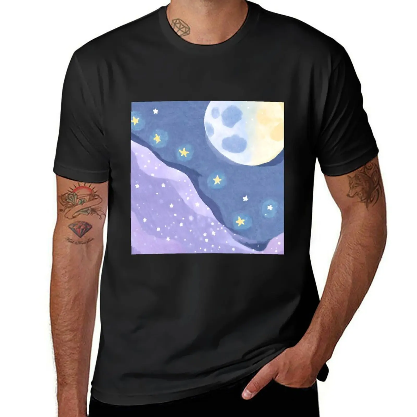 Dreamy moon and stars T-Shirt tops blanks heavyweights T-shirt men