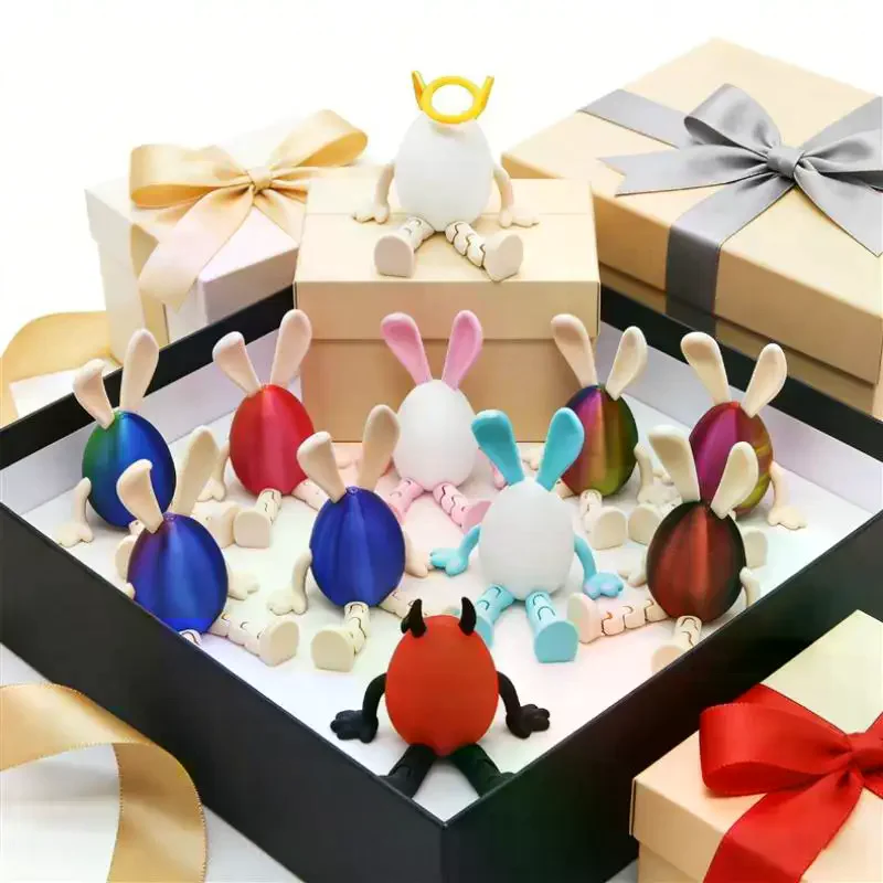 Cartoon Easter Bunny Easter Egg 3D Printed Toy Movable Rabbit Ornament Portable Home Decoration Creative Easter Egg Gifts
