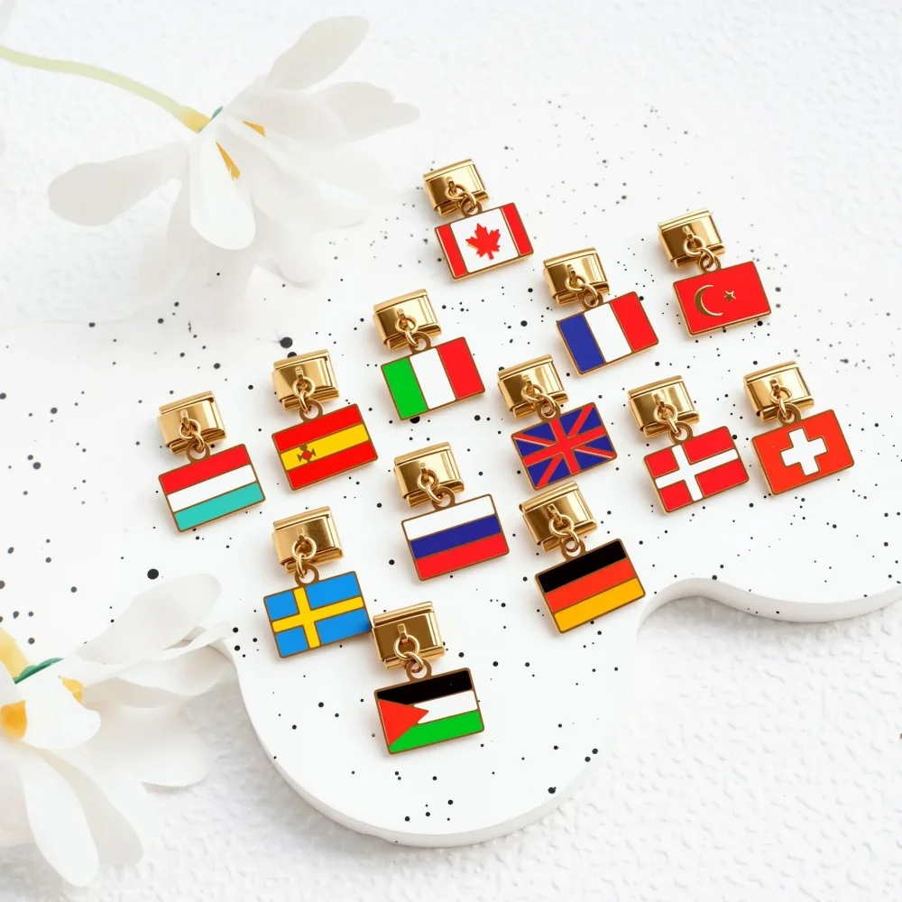 World Flag Range National Flag Italian Bracelet Charm Module Pendant Links Fit 9mm Stainless Steel DIY Making Jewellry