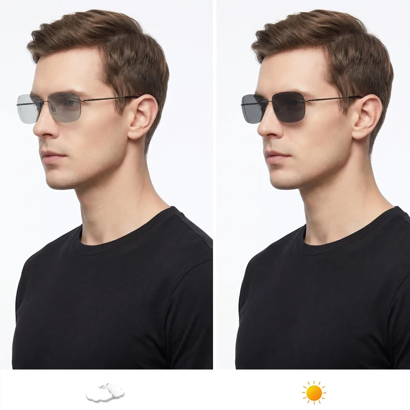 Rimless Photochromic Polarized Sunglasses Men Women Lightweight Titanium UV400 Square Glasses Ultra-Light Frameless Eyewear