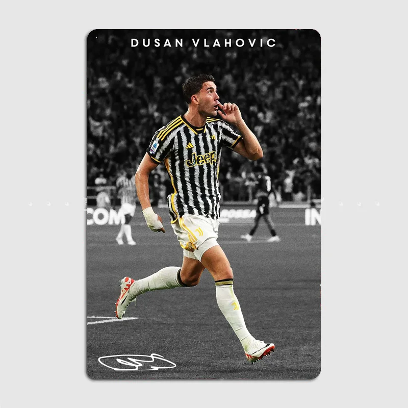 Dusan Vlahovic Football Player Retro Poster Metal Sign Football Clubs Tin Custom Bar Indoor Home Wall Decor Room Decor