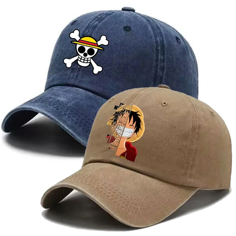 Gorra de béisbol retro lavada de una pieza para hombre, gorra de hip-hop con visera, gorra de camionero de anime Luffy para niño, sombrero de sol de dibujos animados para exteriores