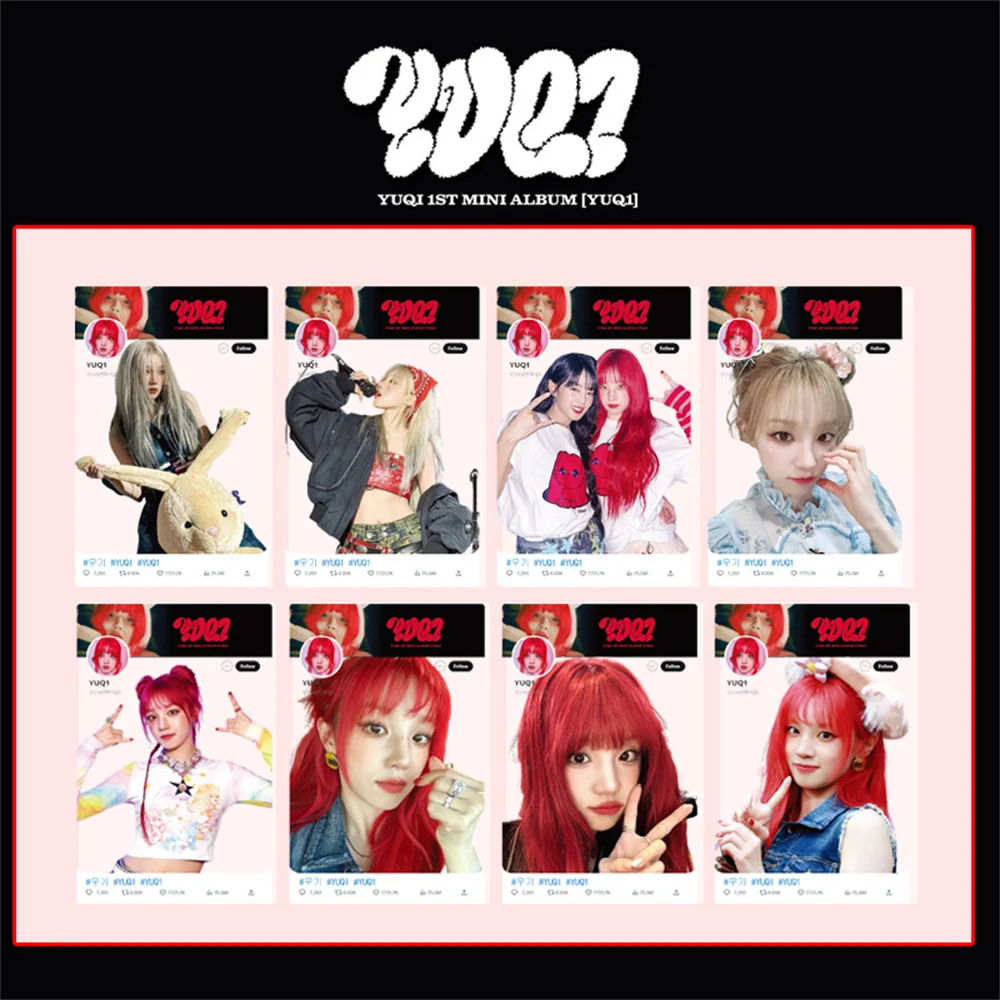 Kpop Idols YUQI 1st Mini Album YUQ1 Card 8pcs/Set PVC Transparent Card High Quality HD Photo Card Fans Collection LOMO Card