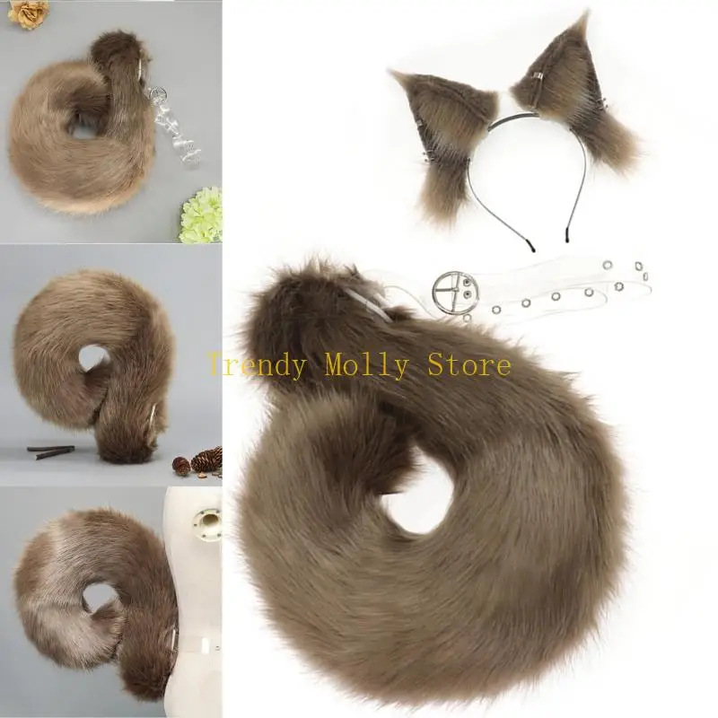 N5KB Tier-Eichhörnchen-Kostüm-Set, Eichhörnchenohren-Stirnband mit Eichhörnchenschwanz für Jungen und Mädchen