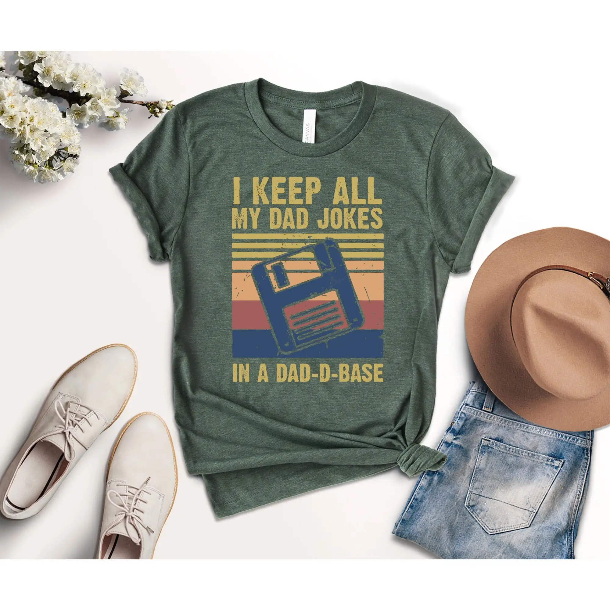 I Keep All My Dad Jokes In A Base T Shirt Dadabase Father'S Day Retro Vintage New