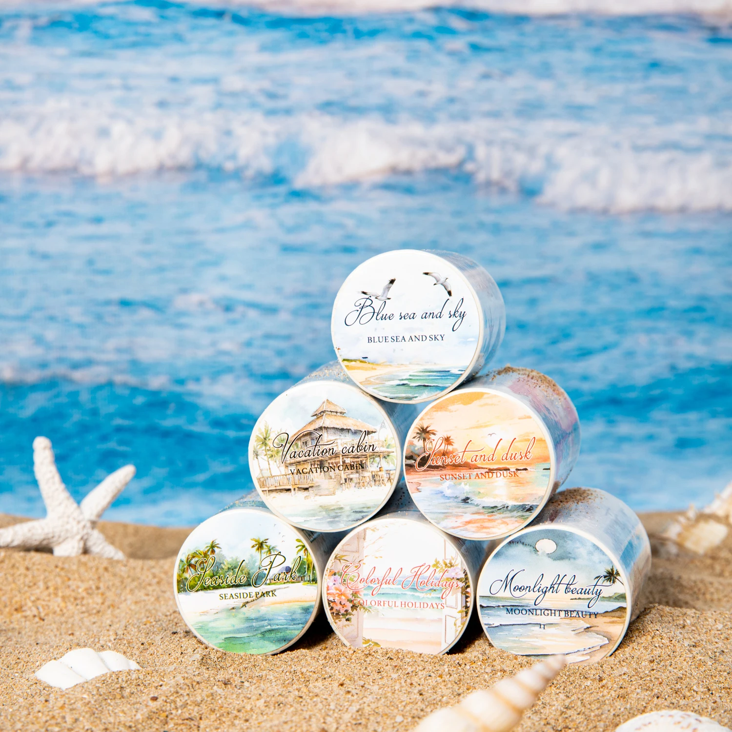 Mr.Paper Sea Breeze Blows Ear Series Beach Vacation Theme Moonlight Washi Tape Manuale Materiale Decorazione adesiva al tramonto