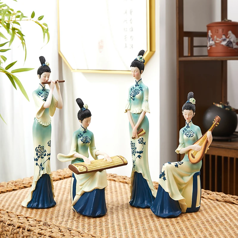 

Chinese Style Green Blue Figurine Classical Lady Elegant Living Room Decor Luxury Home Ornament