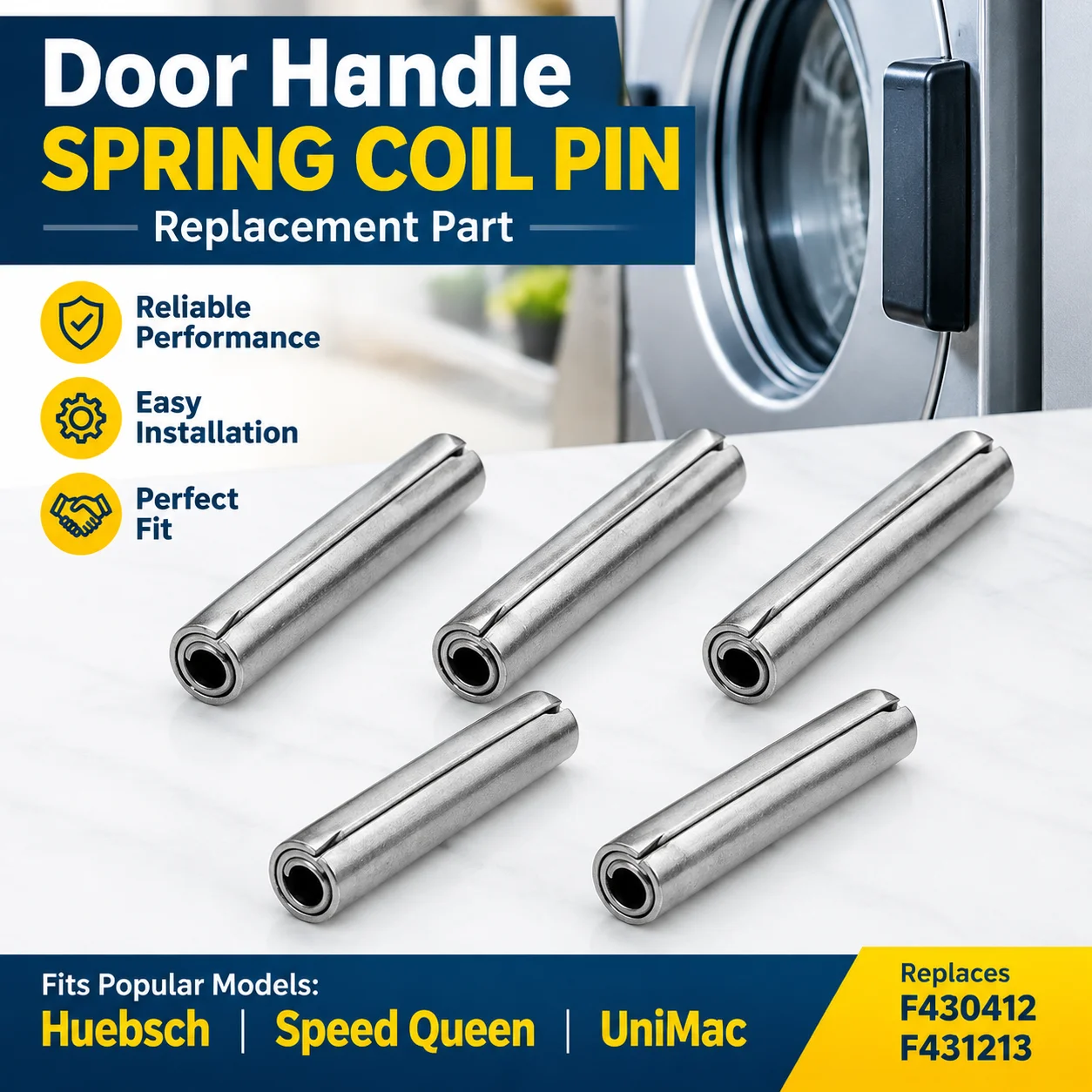 Door Handle Spring Coil Pin F431222 Washer Replacement Part Fits Huebsch Speed Queen UniMac Replaces F430412 F431213
