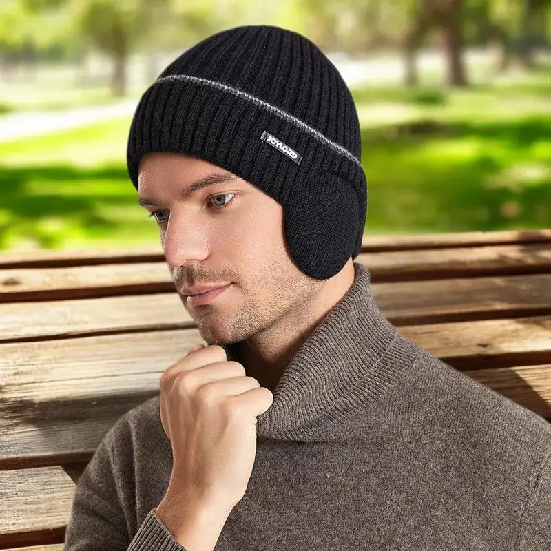 Outdoor Winter Knitted Hat Men Women Plush Warm Ear Cap Earmuff Stylish Soft Casual Ski Hats Cycling Ear Protection Beanies