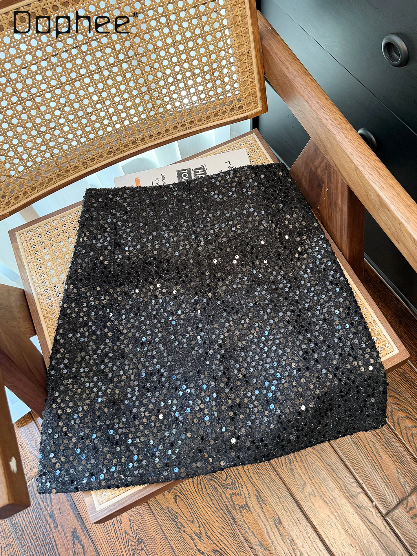 Heavy Sequin Embellished Beaded Floral Mini Skirt Women 2025 Winter Korean Chic Versatile High Waist Slim Black A-line Skirts