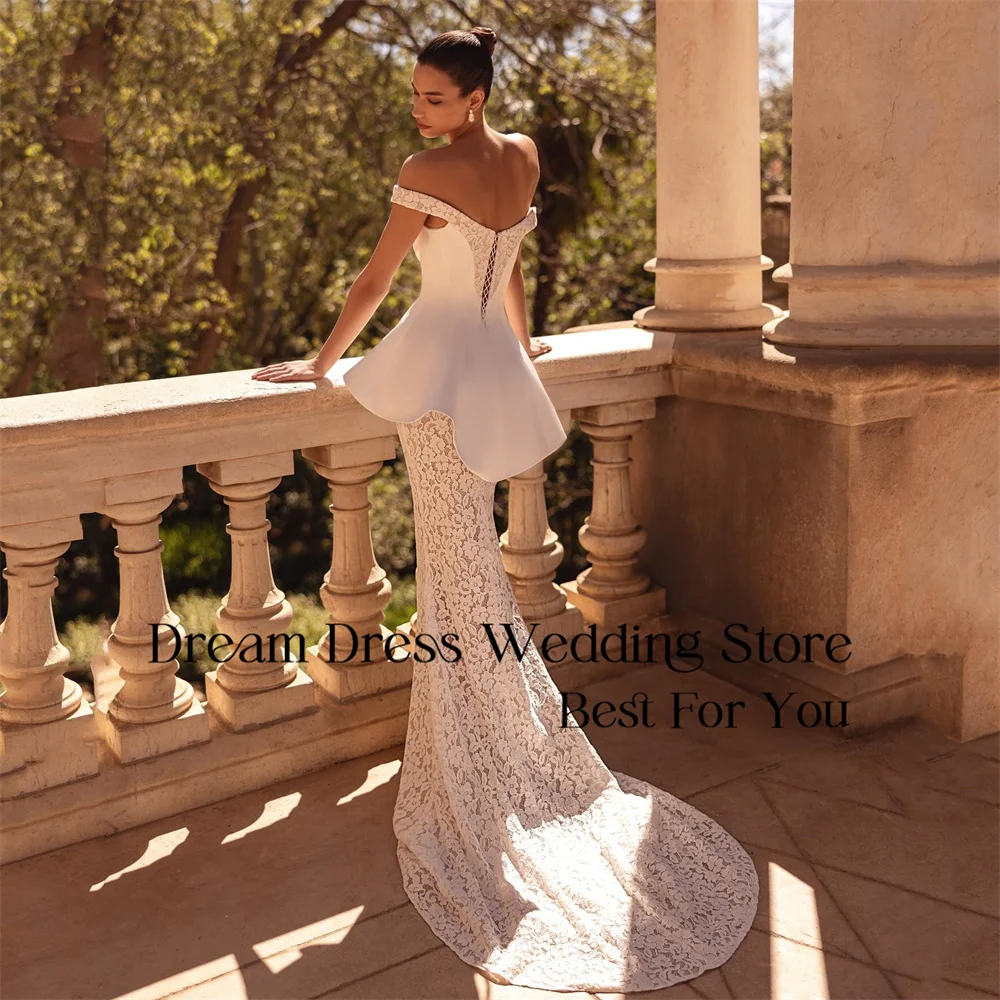 DREAM Lace Mermaid Wedding Dress Women 2025 Boat-Neck Off The Shoulder Lace-up Open Back Bridal Gown Vestido De Novia Customized