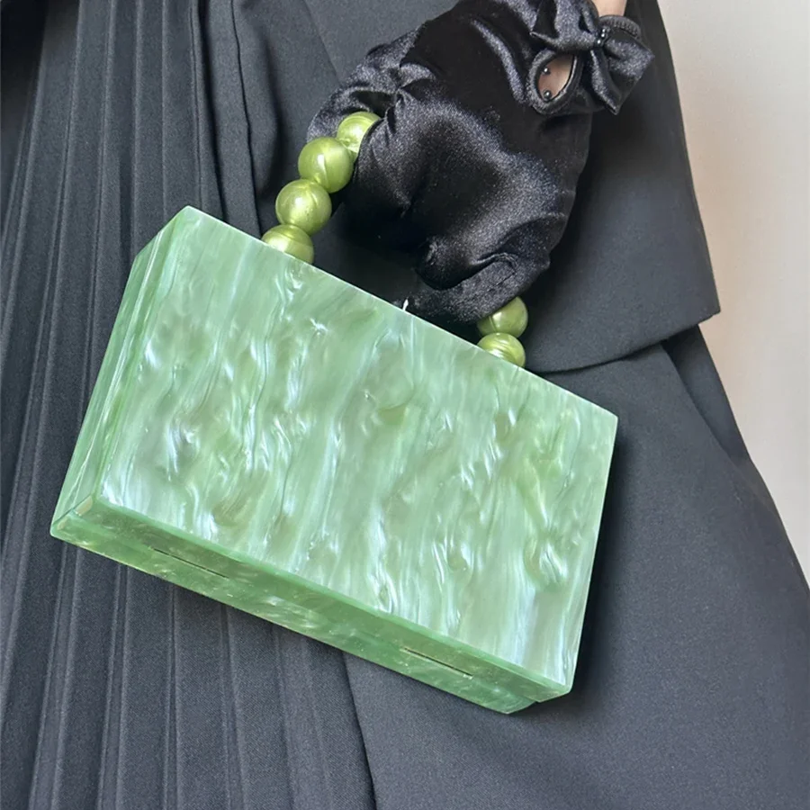 

Women Beaded Handle Acrylic Box Evening Bag Luxury Clip Designer Purses And Handbags Wedding Gift Party Wallets Day Clutches Sac
