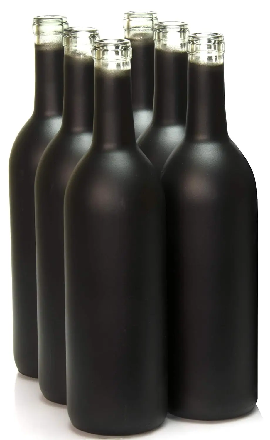 

6-Pack 750ml Black Frosted Wine Bottles with Cork Finish, Flat-Bottom Bordeaux Style